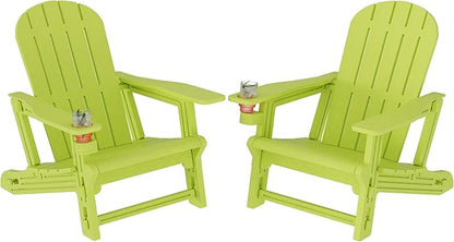 Shintenchi Adirondack Chairs Set of 2,HDPE Adirondack Chairs w/Removable Tablelop & Umbrella Hole,All-Weather Wooden Textured Plastic Outdoor Chairs w/Cup Holders for Garden Backyard Pool,Green