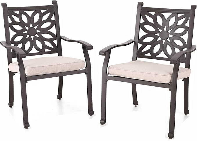 Sophia & William 2 Pieces Cast Aluminium Patio Dining Chairs Bronze with Cushions - Photo 1