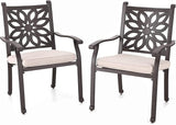 Sophia & William 2 Pieces Cast Aluminium Patio Dining Chairs Bronze with Cushions - Photo 1