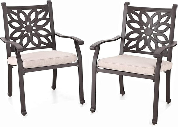 Sophia & William 2 Pieces Cast Aluminium Patio Dining Chairs Bronze with Cushions - Photo 1