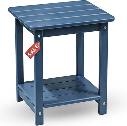 Adirondack Square Outdoor Side Table, 2-Tier Storage Patio Side Table with Weatherproof HDPE Material, Low Maintenance End Table for Backyard, Garden, Pool, Porch, Deck, Lawn