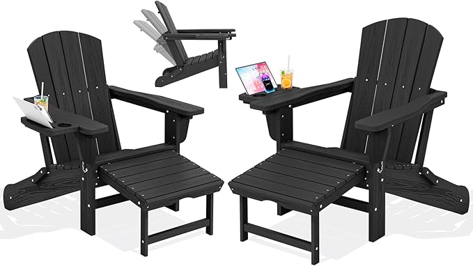 KINGYES Adjustable Folding Adirondack Chair with Footrest & 4-in-1 Multi-Functional Armrest Organizer Set of 2 - Photo 1