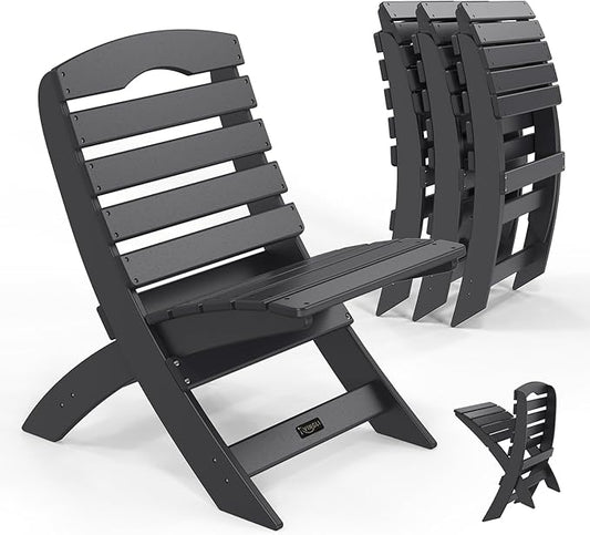 VINGLI Portable Adirondack Chairs Set of 4, Folding Plastic Adirondack Chair for All Weathers, Outdoor Fire Pit Chairs for Patio Poolside Porch Beach, Capacity 350 LBS, Black