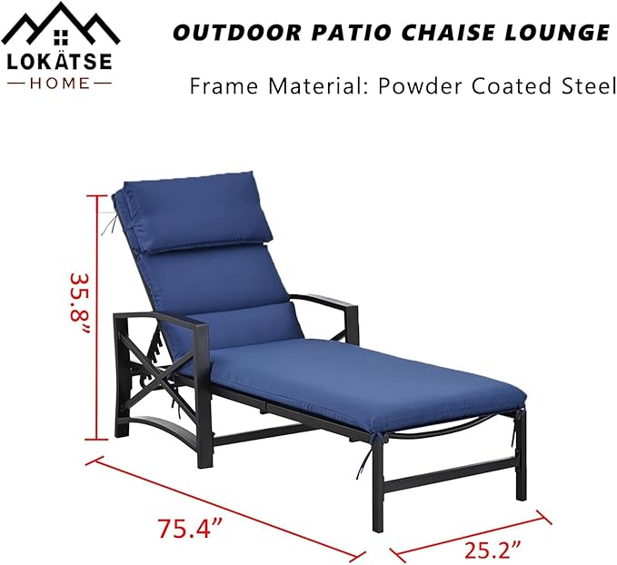 LOKATSE HOME Patio Chaise Lounge Chair Outdoor Furniture Reclining Adjustable with Cushion and Soft Pillow for Pool - Photo 2