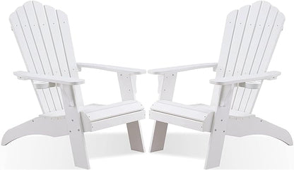 Psilvam Adirondack Chair, Oversized Poly Lumber Fire Pit Chair with Cup Holder, 350Lbs Support Patio Chairs for Garden, Weather Resistant Outdoors Seating, Relaxing Gift for Father & Mother (2,White)