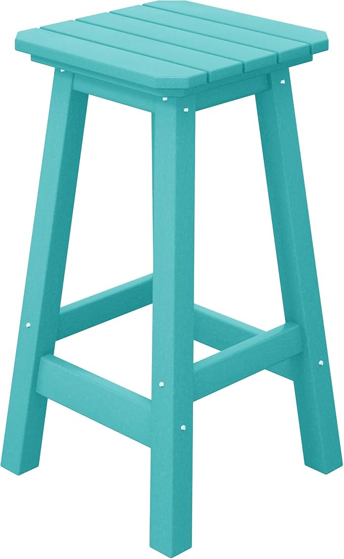 Costaelm 24" Height Outdoor Bar Stools, All-Weather Bar Stools, Adirondack Poly Patio Square Bar Stool for Patio, Deck, Kitchen Counter and Garden, Turquoise