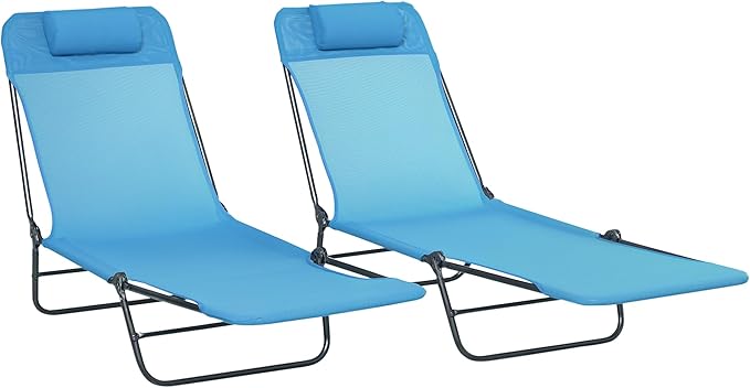 Outsunny 2 Piece Folding Chaise Lounge Chairs, Pool Sun Tanning Chairs with Reclining Back, Breathable Mesh Seat - Photo 1