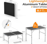 VINGLI 3FT Small Camping Table Adjustable Height Aluminum Folding Table for Picnic Party BBQ - Photo 2