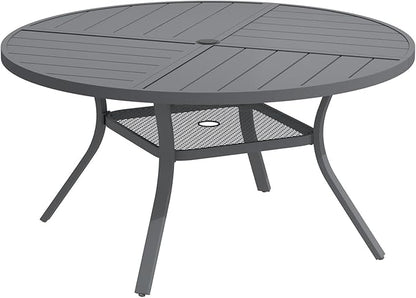 DIFY 47.2" Round Outdoor Patio Dining Table for 6, Metal Patio Table with 1.57" Adjustable Umbrella Hole, All-Weather Outdoor Furniture Table for Garden Backyard Deck, Grey