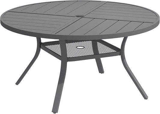 DIFY 47.2" Round Outdoor Patio Dining Table for 6, Metal Patio Table with 1.57" Adjustable Umbrella Hole, All-Weather Outdoor Furniture Table for Garden Backyard Deck, Grey