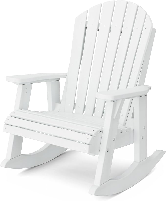 Wildridge Heritage Adirondack Rocking Chair, White - Outdoor Weather Resistant HDPE Rocking Chair for Patio, Deck, Fire Pit