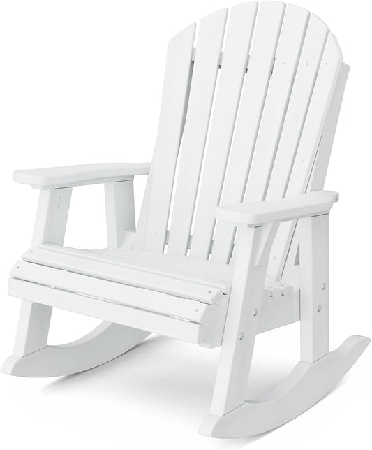 Wildridge Heritage Adirondack Rocking Chair, White - Outdoor Weather Resistant HDPE Rocking Chair for Patio, Deck, Fire Pit