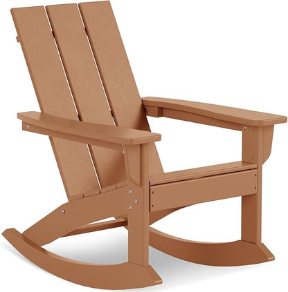 Costaelm Outdoor Adirondack Chair, All Weather Resistant Lawn Chairs Balcony Chair and Fire Pit Chairs, Patio Chair Outdoor Porch Rocking Chair High Back HDPE Poly Lumber, Teak