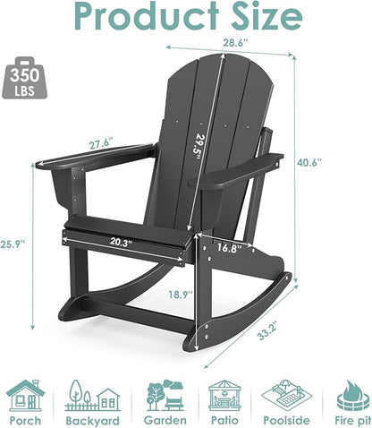 IVY&LANE Adirondack Rocking Chair | Porch-Rocker | HDPE Plastic | Weatherproof | Black | for Outdoor Patio Deck Backyard