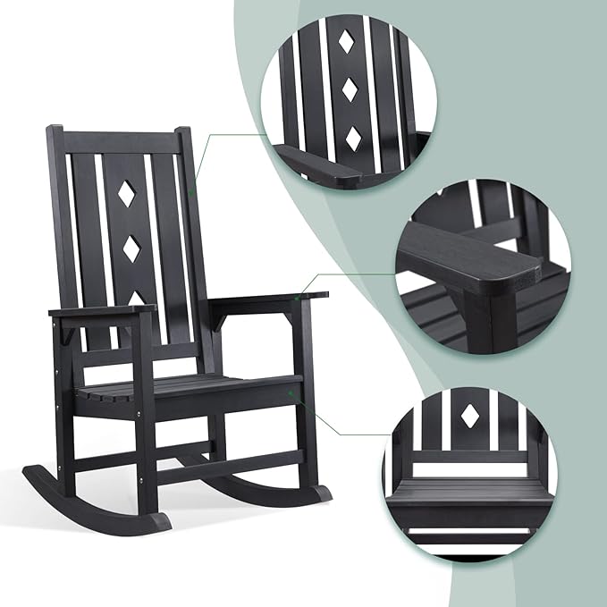 Oversized Rocking Chair, Outdoor Rocking Chair for Adults, All Weather Resistant Porch Rocker for Lawn Garden, 350lbs Weight Capacity