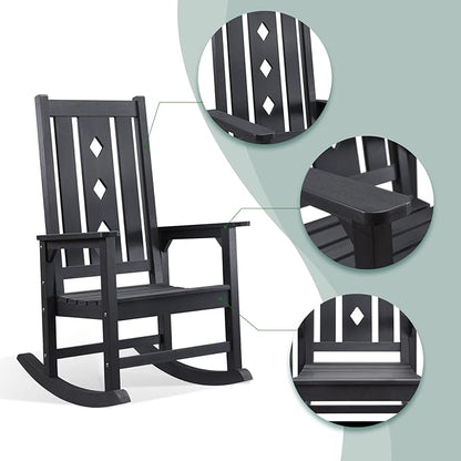 Oversized Rocking Chair, Outdoor Rocking Chair for Adults, All Weather Resistant Porch Rocker for Lawn Garden, 350lbs Weight Capacity
