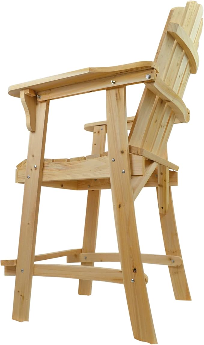 Ready-to-Finish Balcony Tall/Counter High Adirondack Chair with Footrest for Outdoor Outside Garden - Unfinished Natural Wood Bar Chair