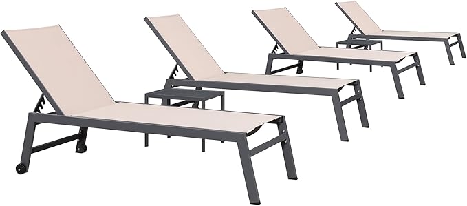 PURPLE LEAF 6-Piece Outdoor Chaise Lounge Oversized Pool Lounge Chairs with Easy-to-Move Wheels and Adjustable Backrest - Photo 1