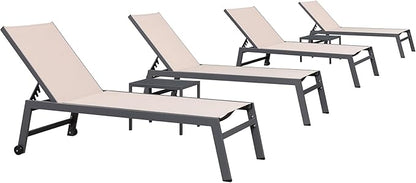 PURPLE LEAF 6-Piece Outdoor Chaise Lounge Oversized Pool Lounge Chairs with Easy-to-Move Wheels and Adjustable Backrest Extra Large Patio Loungers for Poolside Deck Beach Table Included, Sand Beige