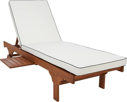 SAFAVIEH Outdoor Collection Newport Natural/Beige Cushion Black Piping Chaise Lounge Chair with Side Table