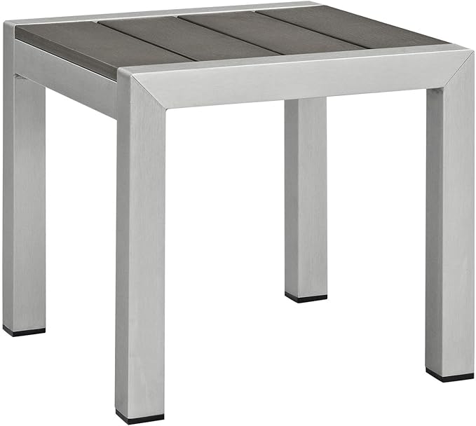 Modway Shore Aluminum Outdoor Patio Chaise Lounge Chair and Side Table Set in Silver Gray - Photo 5