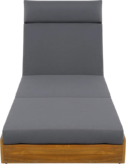 Outdoor Lounge Chaise Set with 3-Fold 4" Water-Resistant Cushion & Headrest,4-Position Adjustable Backrest Recliner,Acacia Wood Lounger Chair for Patio,Garden,Poolside,Balcony,Deck,79" D Dark Gray