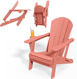 Folding Adirondack Chairs with Cup Holders, Set of 4 HDPE Plastic Outdoor Chairs, Weather Resistant, Real Wood Look - Photo 4