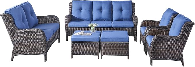 Rilyson Wicker Patio Furniture Set - 6 Piece Rattan Outdoor Sectional Conversation Sets with 1 Sofa, 1 Loveseat - Photo 3
