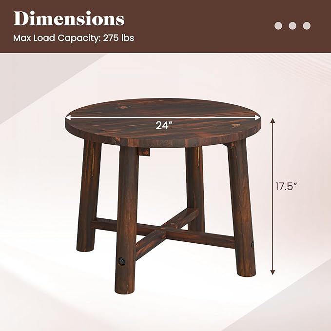 Tangkula Outdoor Side Table, Patio End Table with Solid Wood Structure, Small Round Coffee Table for Garden, Deck - Photo 3