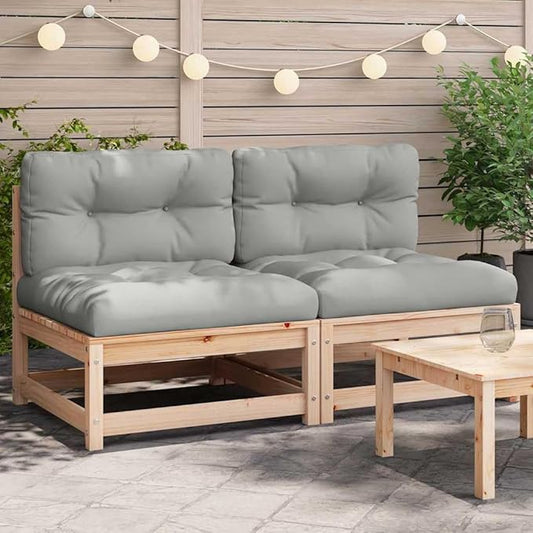 Rustic Grey Modular Garden Sofa Set Solid Pine Wood Outdoor Furniture Weather-Resistant Cushions Compact Patio Seating