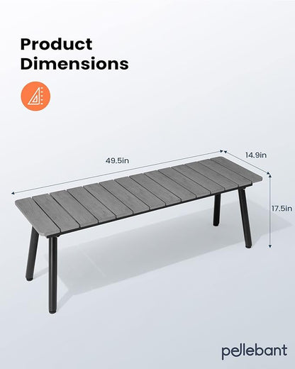 Pellebant Outdoor Dining Bench，50 Inch Long Patio Picnic Bench for 3 People，Wood Plastic Composite Board with Aluminum Legs,for Patio, Garden, Lawn, Deck, Porch and Yard, Dark Grey
