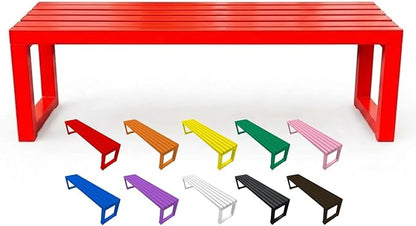 Backless Outdoor Bench, 3.3ft 3.9ft 4.9ft 5.9ft Metal Garden Bench, 880lbs Weatherproof Patio Dining Benches, 2-Person Slatted Seat for Park Porch Yard Deck Lawn(Red,3.3ft)