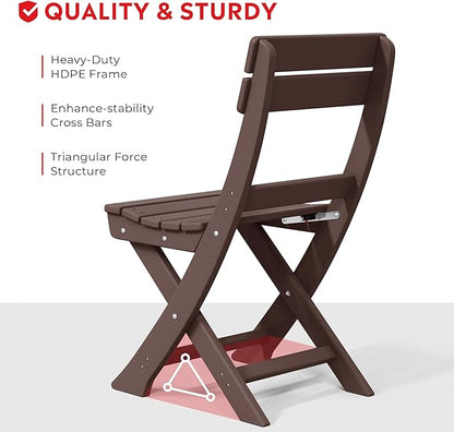 Costaelm Outdoor Patio Modern Folding Dining Chair, HDPE Armless Poly Lumber Plastic Outdoor Chairs Restaurant Bistro Dining Table Chair for Outside Porch Backyard Garden, Dark Brown