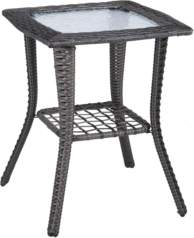 VINGLI Outdoor Side Table with Storage Wicker Patio Side Table - Photo 1