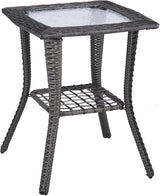 VINGLI Outdoor Side Table with Storage Wicker Patio Side Table - Photo 1
