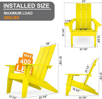 MXIMU Adirondack Chair Set of 6: Modern Adirondack Chairs Fire Pit Chairs Plastic Outdoor Chairs for Lawn Backyard Deck Garden Camping (Yellow)