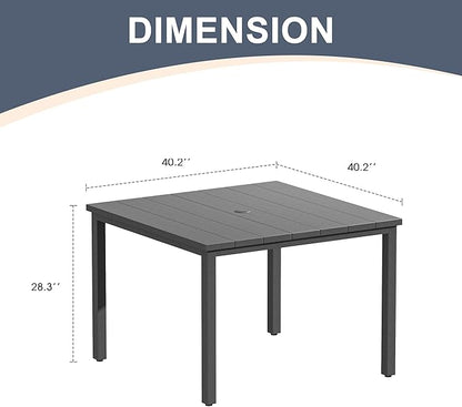 VICLLAX Outdoor Patio Dining Table for 4, Metal Square Patio Table with Umbrella Hole for Backyard Porch, Dark Grey 40.2"
