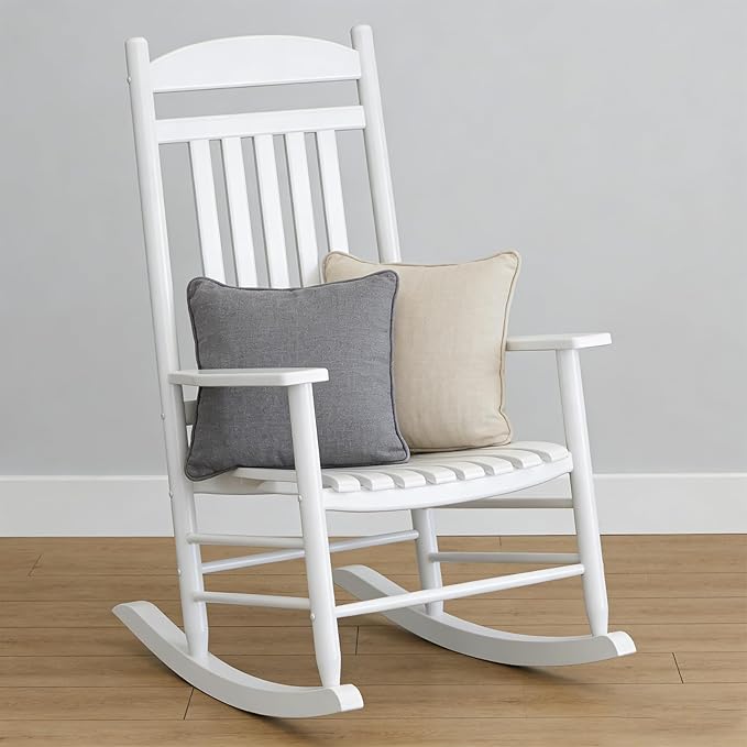 Wooden Outdoor Rocking Chair, Weatherproof Oversized Rocking Chair, Heavy Duty Comfort with 450 lbs Weight Capacity, Solid Relaxing Rocker with High Back for Patio, Porch, Living Room (white)
