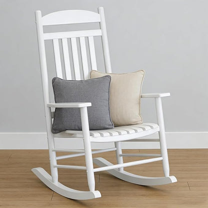 Wooden Outdoor Rocking Chair, Weatherproof Oversized Rocking Chair, Heavy Duty Comfort with 450 lbs Weight Capacity, Solid Relaxing Rocker with High Back for Patio, Porch, Living Room (white)