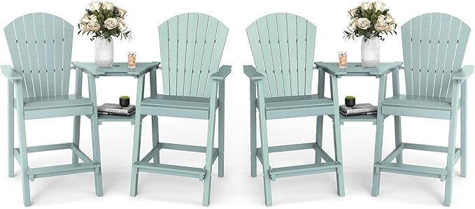 FOOWIN Tall Adirondack Chair Set of 4, All Weather HDPE Bar Height Adirondack Chair with Double Connecting Trays - Photo 1