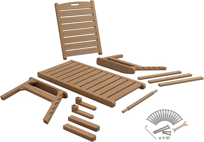 Psilvam Adjustable Chaise Lounge Chair - 350lb Capacity All-Weather Poly Lumber Recliner for Poolside, Patio, Porch - Light Brown