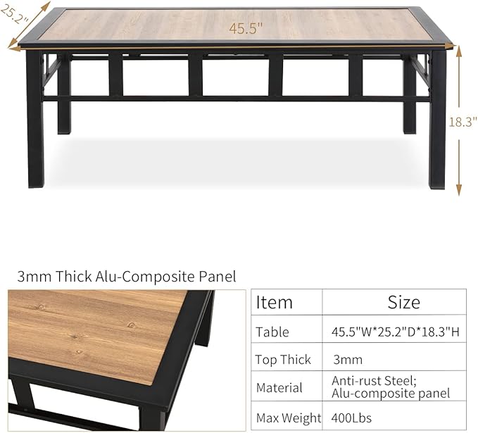 PatioFestival Patio Side Table Aluminum Composite Panel Outdoor Table Weather Resistant Outdoor End Table with Wood - Photo 3