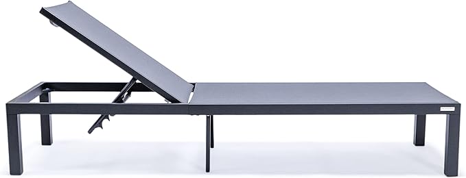 LeisureMod Marlin Aluminum Outdoor Chaise Lounge Chair (Set of 2) - Mesh Sling Fabric Seat Black Aluminum Frame Beach - Photo 6
