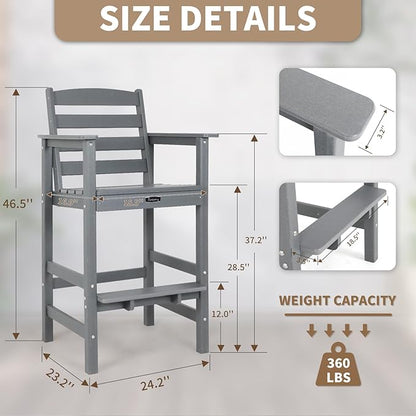 FUNBERRY Bar Height Outdoor Chairs, Tall Adirondack Chairs Set of 2, All Weather HDPE Outdoor Bar Chair for Bistro Patio Balcony