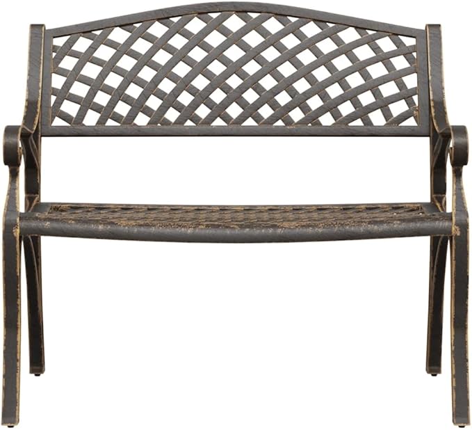 Antique Bronze Cast-Iron Garden Bench 40.2 x 40.2 in, 529 lb Load Floral Patio Seating for Yard, Porch & Park