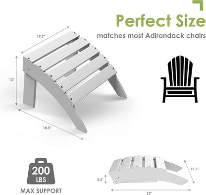 GREENVINES Adirondack-Ottoman | HDPE Plastic | Outdoor Footrest | All Weather | Foot Rest | Foot Stool | White | for Adirondack Chair | for Patio Backyard Pool