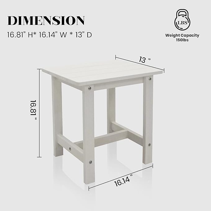 Outdoor Side Table, Small Adirondack Side Table for Adirondack Chair - Indoor Outdoor End Table - HDPS (White)