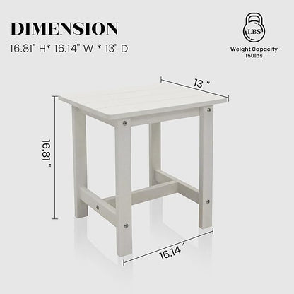 Outdoor Side Table, Adirondack Small Patio Table, Plastic Small Table, HDPS Side Table for Pool, Balcony, Porch, Deck, Backyard, Indoor or Outdoor Use, White