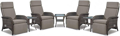 Belord 7 Piece Wicker Patio Furniture Set - 4 Adjustable Outdoor Recliner Chairs with 3 Side Table Patio Conversation Set,155° Lay Flat Chaise Lounge Chair Outdoor for Pool Deck Brown