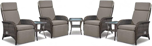 Belord 7 Piece Wicker Patio Furniture Set - 4 Adjustable Outdoor Recliner Chairs with 3 Side Table Patio Conversation Set,155° Lay Flat Chaise Lounge Chair Outdoor for Pool Deck Brown